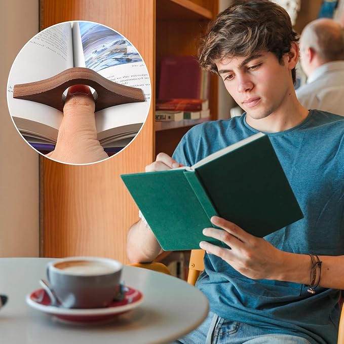 Book Weight Page Holder Wooden Thumb Book Open Holder Weighted Bookmark Corner Reading Book Accessories Gift for Writer Reader (Black Weight Page Holder+Thumb Page Holder Coffee)