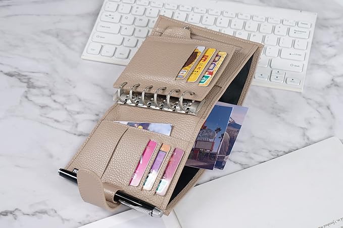 Moterm Pocket Regular Rings Planner - Genuine Leather Binder Organizer(Pebble-Taupe, 19mm Ring)