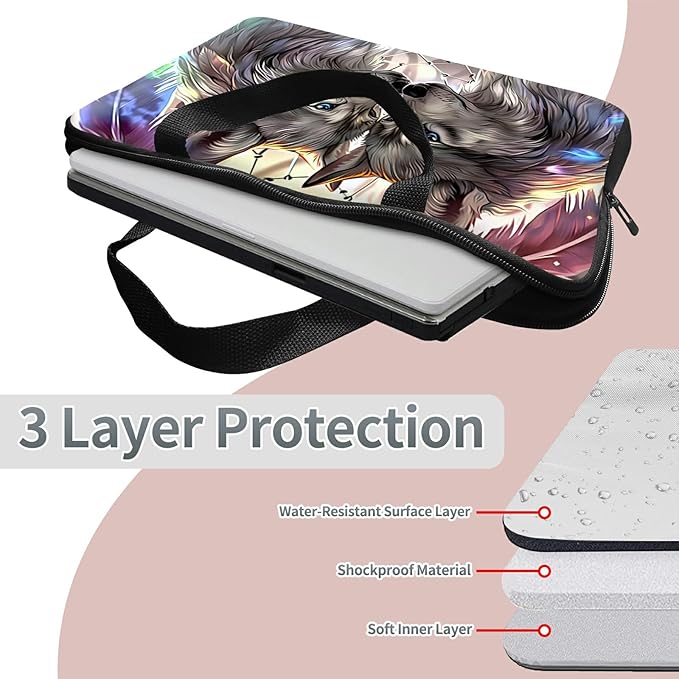 Laptop Sleeve Case Bag 15 inch, Couple Wolf Slim Carrying Case Durable Handbag Travel Laptop Bag for 15 inch MacBook Air M3/M2/15 Pro/Surface Laptop 7/6/5/4/3/ Dell XPS 15 Plus