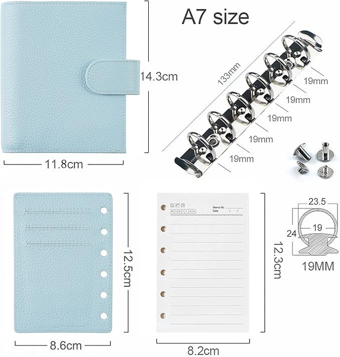 Moterm Pocket Regular Rings Planner - Genuine Leather Binder Organizer (Pebbled-Light Blue, 19mm Ring)