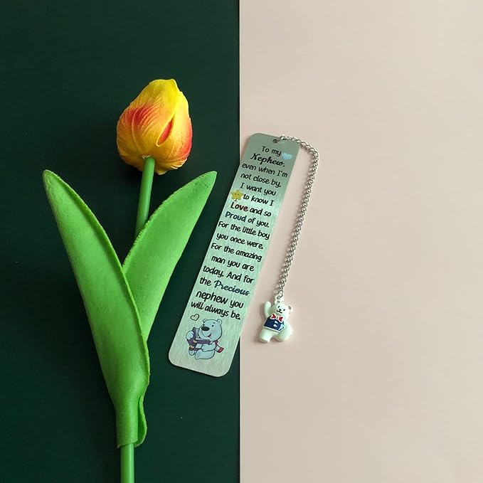 Nephew Bookmarks Birthday Gift Man Christmas Encouragement Bookmark Teens Graduation Distance Farewell Back to School Present Appreciate Reminder Go to University Proud of You Keepsakes Cute Bear