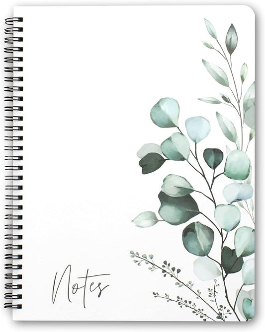 ZICOTO Aesthetic Spiral Notebook Journal For Women - Cute Greenery 10.5" x 8.5" College Ruled Notebook With Large Pockets, Lined Pages and Hardcover - Perfect to Stay Organized at Work or School