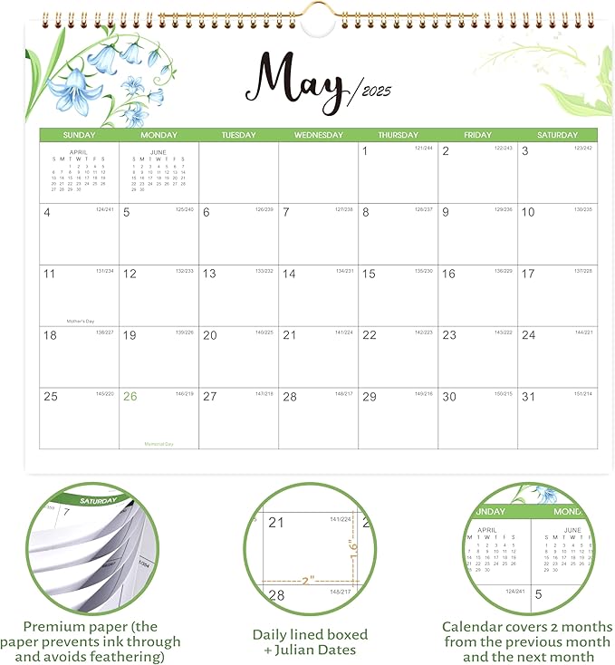 Wall Calendar 2025-2026 - 24 Months Wall Calendar 2025-2026, JANUARY 2025 - DECEMBER 2026, 14.8'' x 11.5'', Large Blocks with Julian Dates