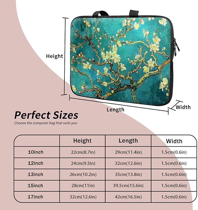 Laptop Sleeve Case Bag 15 inch, Art Plum Blossom Slim Carrying Case Durable Handbag Travel Laptop Bag for 15 inch MacBook Air M3/M2/15 Pro/Surface Laptop 7/6/5/4/3/ Dell XPS 15 Plus