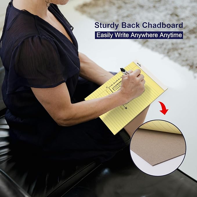 ViVin 5 x 8 Inch Legal Pads, 6 Pack, Narrow Ruled, 50 Sheets Per Writing Pad, Perforated Note Pads Ideal for Home, Office, Business, 300 Sheets (6 Pack of 50), Canary Yellow Paper