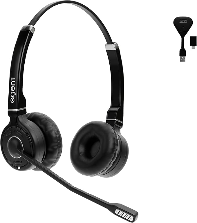 TruVoice Agent AW40 Wireless Headset with Extended Range DECT Wireless USB Dongle I Range of up to 350ft I Noise Canceling Microphone and HD Audio I Compatible with All Computers and Softphones.