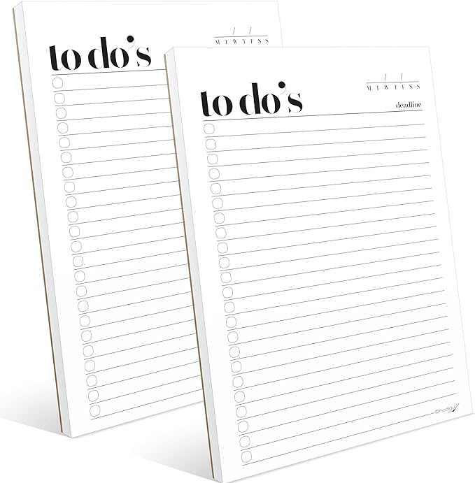 To Do List Notepad - 2 Pack, A5 Size (8.3"x5.8") Premium Thick Paper With Cardboard Back Support, Undated Daily Planner Notepad, Daily To Do List Notebook, Ruled Pages, Checkboxes, Deadline Column.