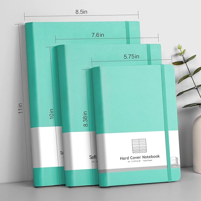 AHGXG A4 Notebooks College Ruled - 320 Pages Large Notebooks for Work, 8.5''×11'', 100gsm Thick Paper, Leather Softcover Thick Journal for Women Writing - Mint