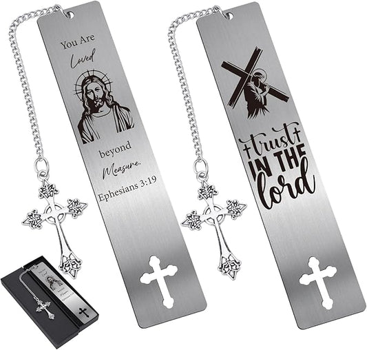 Jesus Christian Metal Bookmark - 2 PCs Bible Verse Bookmarks for Reading Women Men Religious Scripture Gifts Trust in The Loid Book Marks Cross for Book Lovers Readers Christmas Birthday
