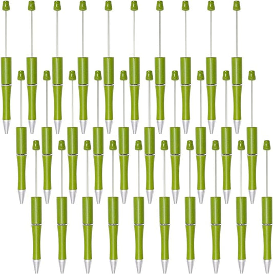 jiebor 30Pcs Green Beadable Pens Plastic Bead Pen Black Ink Ballpoint Pens Diy Pens Cute Cool Pens for Teacher Bridal Graduation Gift Office Supplies