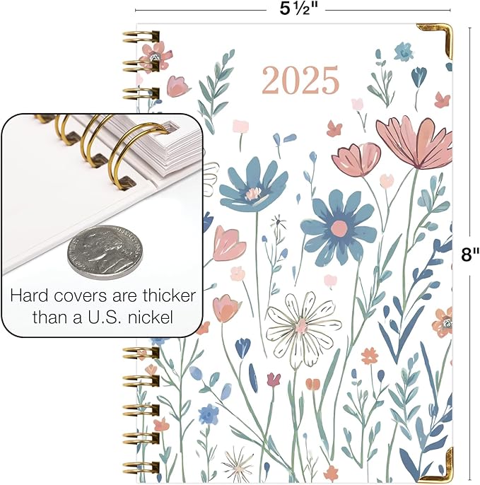 HARDCOVER 2025 Planner, 5.5"x8": 14 Months (November 2024 - December 2025), Daily Weekly Monthly Planner, Yearly Agenda, Bookmark, Pocket Folder and Sticky Note Set (Colorful Botanicals)