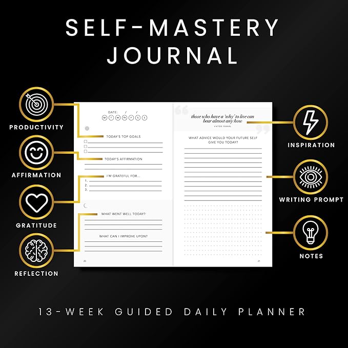 Self-Mastery Journal for Men - Gratitude Journal – 5 Minute Journal - Reflection Manifestation Journal for Mindfulness – Self Care Journal – Goal/Guided Gratitude Journal for Women & Men
