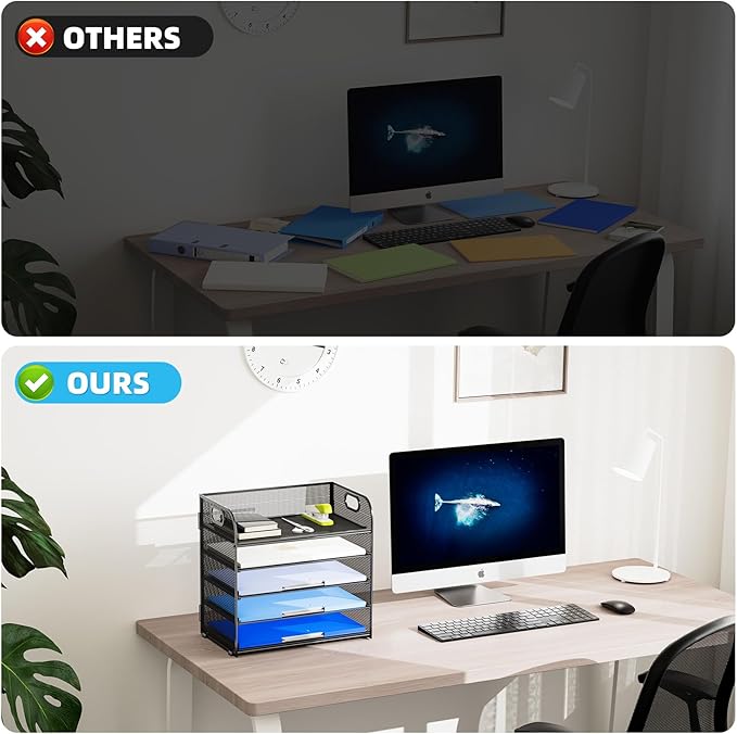 Marbrasse 2 Pack Desk Organizer with Handle, 5 Tier Paper Organizer Letter Tray Organizer, Mesh Desk File Organizer for Office, School and Home