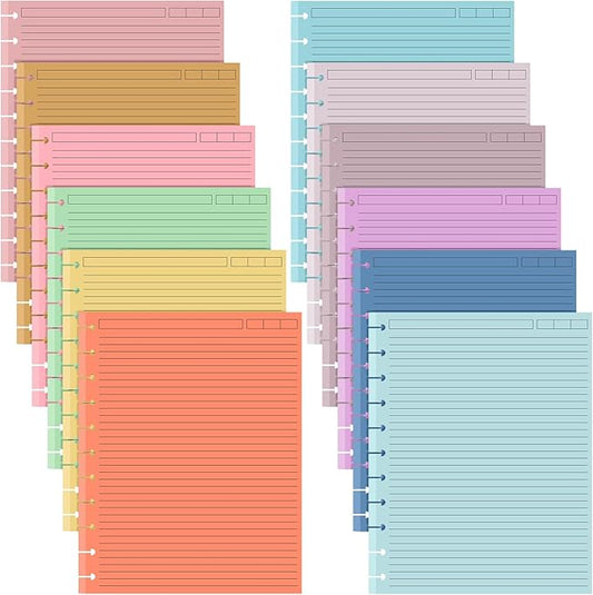 PerKoop 12 Pack 480 Sheets Colored Discbound Refill Paper 8.5 x 11 Inch College Ruled 11 Disc Letter Size Lined Paper Multicolored Refill Notebooks Disc Paper for Refill Paper Journaling(Candy Color)