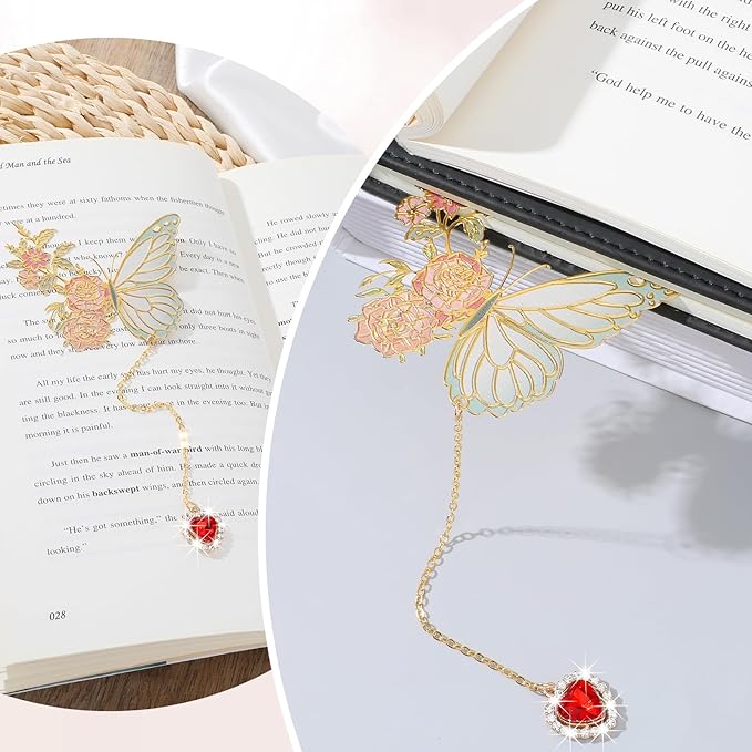 Butterfly Bookmarks for Women GjinxiCute Funny Metal Flower Bookmark Creative Tassel Book Marks Hollow Trim Page Markers Creative Exquisite Gifts Pendant Book-Markers Children's Day Present