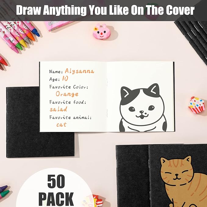 Thenshop 50 Pack Mini Pocket Kraft Notebooks Bulk 4 x 4 Inch Journal Notepads with Dot Memo Sketchbooks Writing Notepad for Party Favors Supplies(Black,Blank Page)