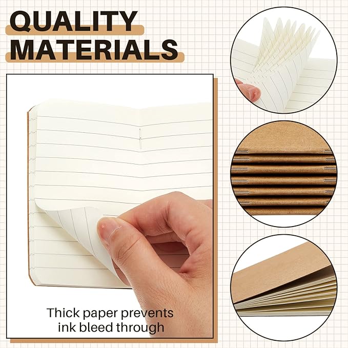 Outus 36 Pcs Pocket Notebook Mini Journal 2.5" x 4" Kraft Paper Mini Notepad Bulk Softcover Pocket Notepad Memo Diary Subject Notebooks for Student Traveler School(Brown)