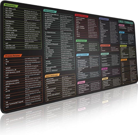 Linux Commands Line Mouse pad - Extended Large Cheat Sheet Mousepad. Shortcuts to Kali/Red Hat/Ubuntu/OpenSUSE/Arch/Debian/Unix Programmer. XXL Non-Slip Gaming Desk mat