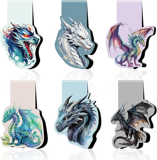 Dragon Magnetic Bookmark Gift - 6Pcs Dragon Rider Bookmarks Magnetic Cool Animal Dragon Rider Book Mark Magnets Fantasy Bookmark Magnets Page Clip for Book Lovers Students Reading Gifts