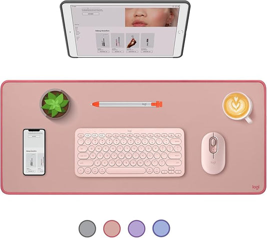 Logitech Desk Mat - Studio Series, Multifunctional Large Desk Pad, Extended Mouse Mat, Office Desk Protector with Anti-slip Base, Spill-resistant Durable Design, in Darker Rose