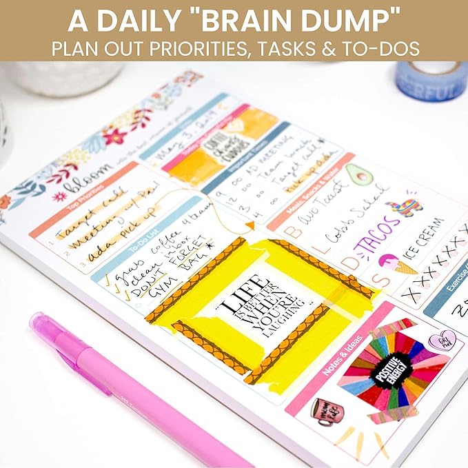 bloom daily planners Daily Planning System Tear Off to-Do Pad - Undated Checklist Notepad Organizer with Perforated Sheets - 6" x 9" (Floral Dots)