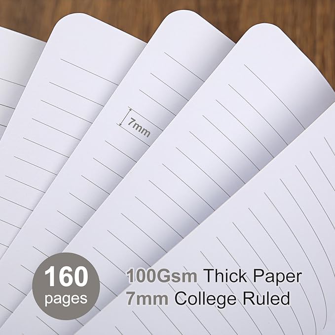 Spiral Notebook College Ruled Soft Cover Suede Aesthetic Note book 160 Pages 8.5" x 6.34" For Work Note taking,Journals For Writing School Office With Double-Sided Pocket,100GSM Thick Paper