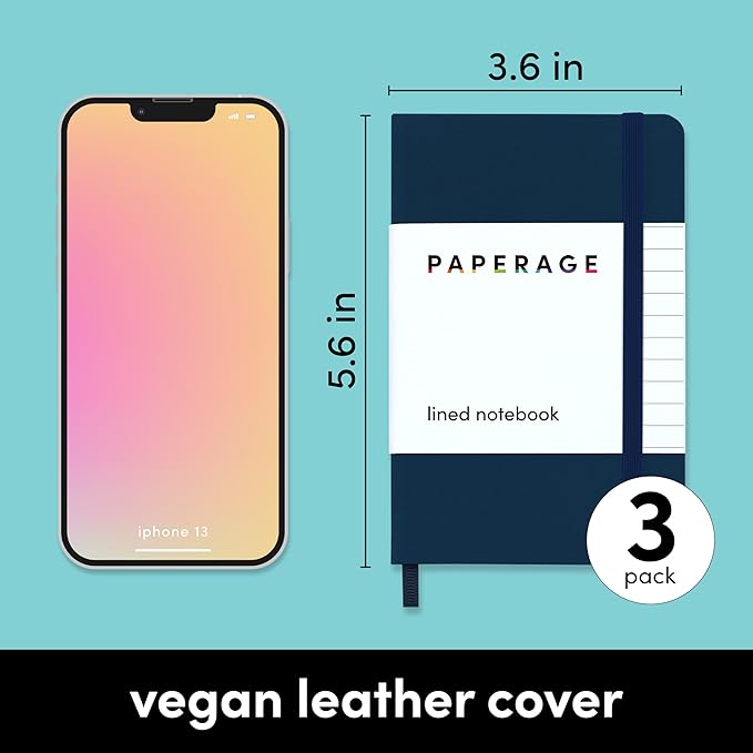 PAPERAGE Lined Pocket Journal Notebook, 3 Pack, (Navy, Light Grey, Burgundy), 160 Pages, Small, 3.6 inches x 5.6 inches - 100 GSM Thick Paper, Hardcover