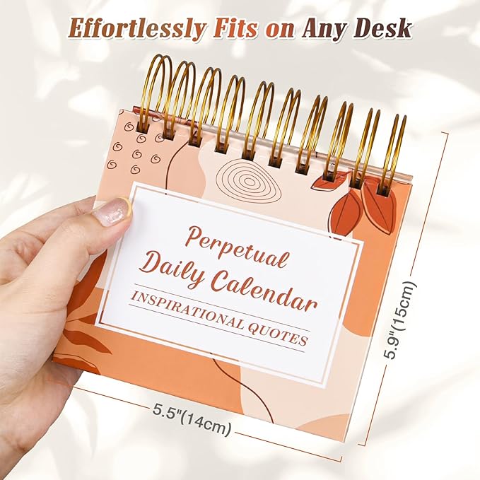 Motivational Calendar, Daily Flip Calendar with Inspirational Quotes, Perpetual Desk Calendar, Inspirational Gifts for Women, Positive Office Decor for Women, Desk Accessories for Women Men,Wood Grain