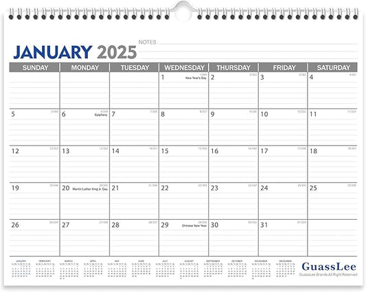 GuassLee 2025 Wall Calendar - 18 Months Hanging Calendar from Jan. 2025 to Jun. 2026, 14.5" x 11", with Notes for Easy Planning School Home Office