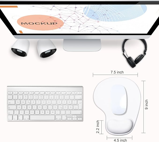 JIKIOU Mouse Pad, 2 Pack Ergonomic Mouse Pads with Comfortable Gel Wrist Rest Support and Lycra Cloth, Non-Slip PU Base for Easy Typing Pain Relief Durable and Easy to Clean Small White