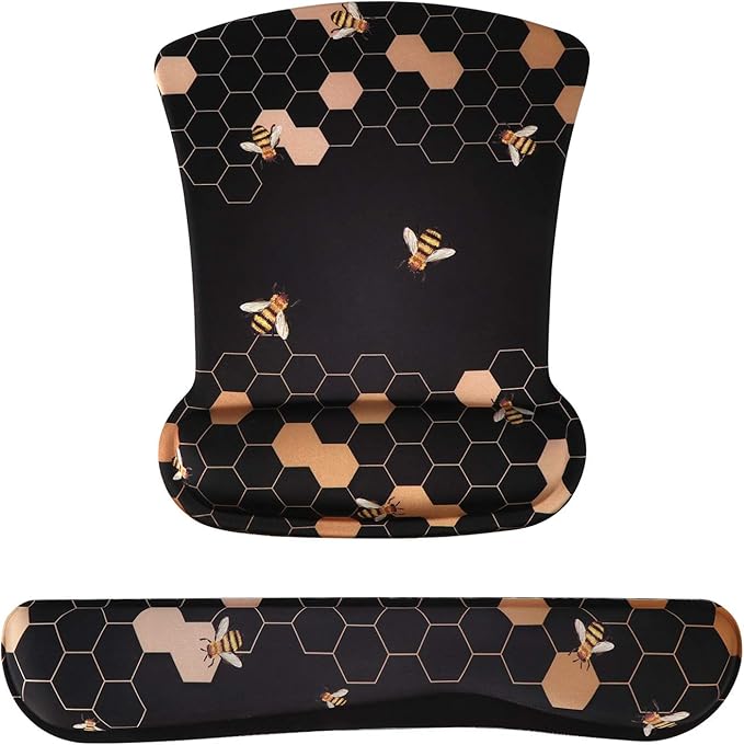 iCasso Ergonomic Mouse Pad with Wrist Rest, Keyboard Wrist Rest Mouse Wrist Rest, Made of Memory Foam, Easy Typing and Relieve Wrist Pain, Perfect for Computer Keyboard Office (A-Honeycomb)