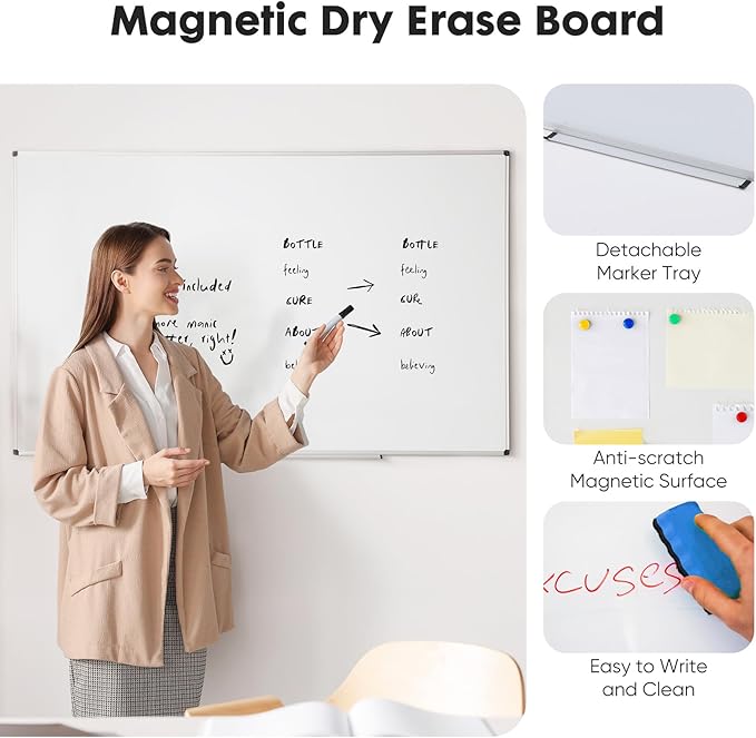 Sweetcrispy Magnetic Whiteboard Set of 2, 36 X 24 Inches Dry Erase Board for Home Office School,Sliver Reinforced Aluminum Frame,2 Dry Eraser & 4 Dry Erase Markers & 8 Magnetic Pins