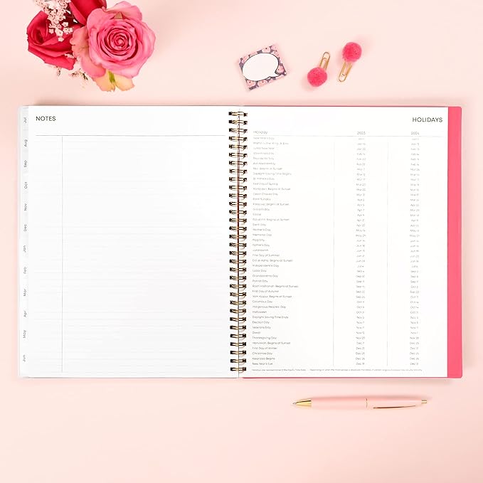 Blue Sky 2023-2024 Academic Year Weekly and Monthly Planner, 8.5" x 11", Frosted Flexible Cover, Wirebound, Roosevelt Pink (144716)