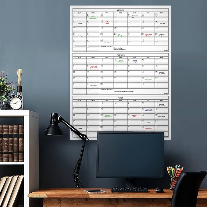 Dry Erase Laminated 3 Months Jumbo Calendar 36"x48"