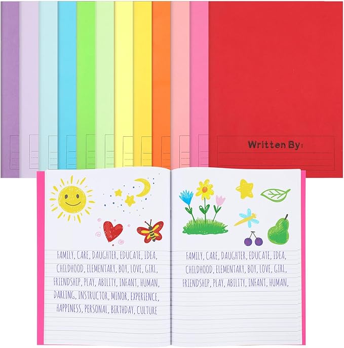 Henoyso 12 Pcs Primary Composition Notebook K-2 9 3/4 x 7 1/2 Inch Primary Journal Blank Writing Book for Kid to Write Draw and Journal 60 Page Notebook Back to School Supplies (Multicolored)
