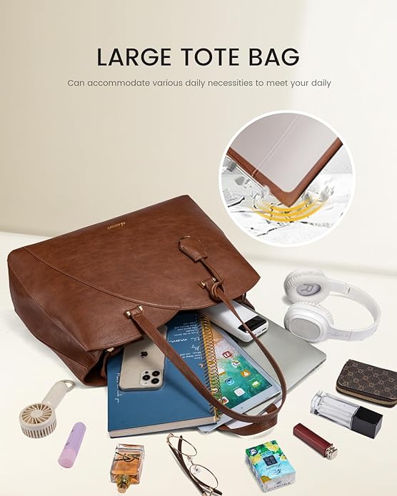 LOVEVOOK Laptop Tote Bag for Women, Work Bags Teacher Tote Bag, Leather Computer Bag Purses Handbag Professional Briefcase