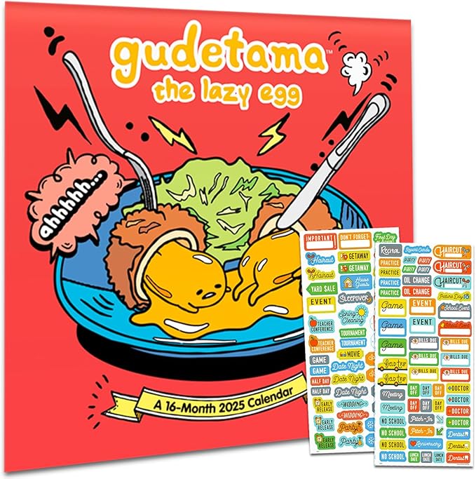 Gudetama Calendar 2025 - Deluxe 2025 Gudetama Wall Calendar Bundle with Over 100 Calendar Stickers (Sanrio Gifts, Office Supplies)
