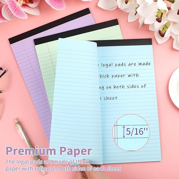 Colored Legal Pads, 3 Pack Writing Pads 8.5 x 11 inch, Micro Perforated Notebooks with Sturdy Back, Wide Ruled, 30 Sheets Per Writing Pad for School, College, Office, Professional (Blue/ Purple/Green)