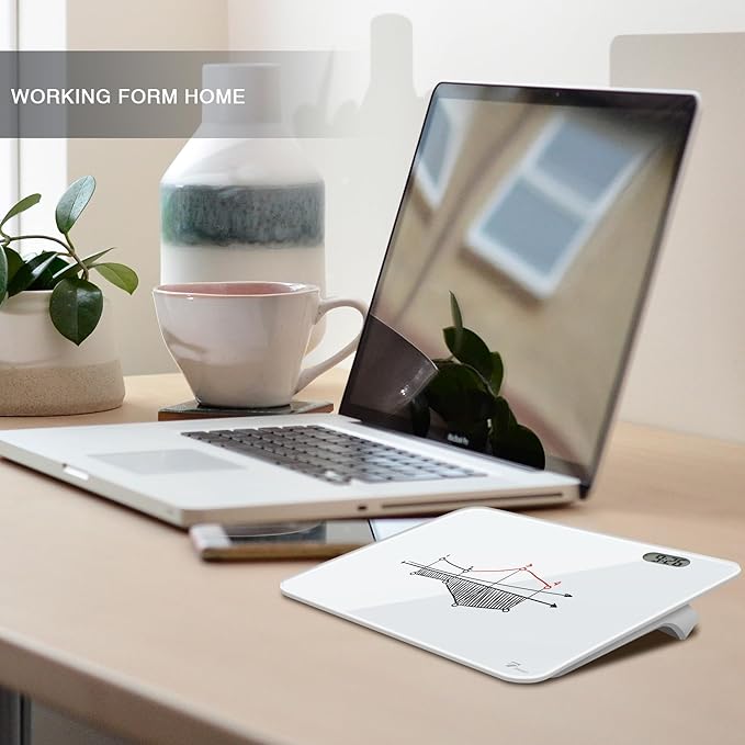 Small Glass Desk Whiteboard Dry-Erase Board with Clock, Small Travel Clock Keychain with Desk Notepad, Time Table Whiteboard for Desk Digital LED Light Display, 8x6 in with Accessories, White