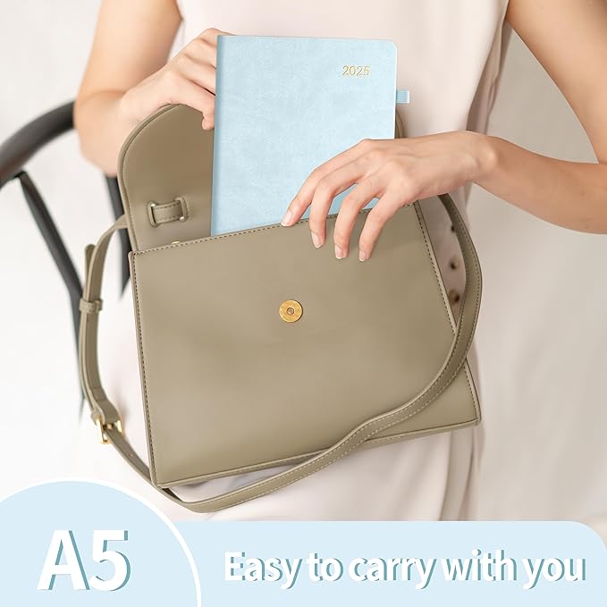 SUNEE 2025 Weekly & Monthly Hardcover Planner 5.5" x 8.3" - 12 Month (January 2025 - December 2025), Small Hardcover Planner, Pocket, Notes, 100 GSM Paper, Grey Blue