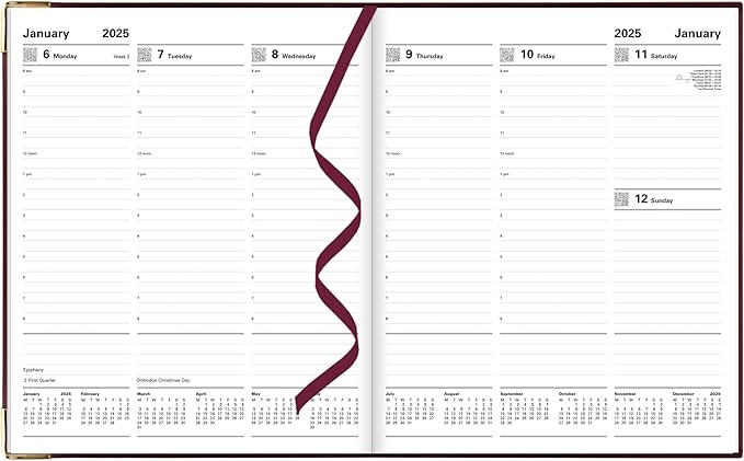 Letts of London Classic Quarto Vertical Week to View Planner 2024 with Appointments, 10.47-inch Height, Burgundy, Office and School Supplies