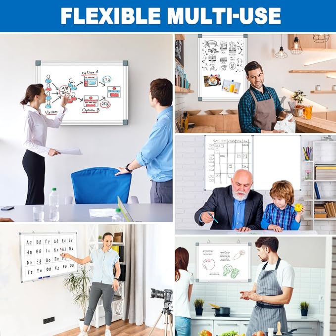 Magnetic White Board Dry Erase Board for Wall 24" x18 (2pcs) Aluminum Frame Magnet White Board for Home, School, Office, Kitchen