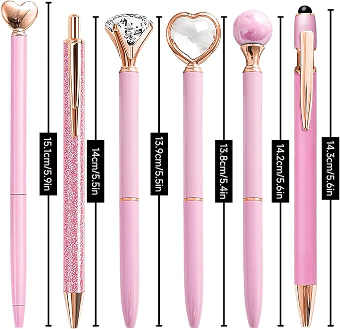 Pink Pens for Women, 6 Pcs Cute Pens Ballpoint Pens Bulk, 1.0mm Medium Point Black Ink Pens, Office and School Supplies Fancy Nice Pens Gifts for Girls Nurse Teacher (Pink)