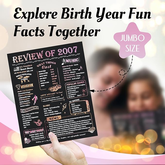 18th Birthday Card for Girls Daughter, Jumbo Pop Up 18th Birthday Cards for Her Granddaughter, Happy 18th Birthday Decorations for 18 Year Old Girls Daughter Funny Birthday Gifts, Review of 2007, Pink