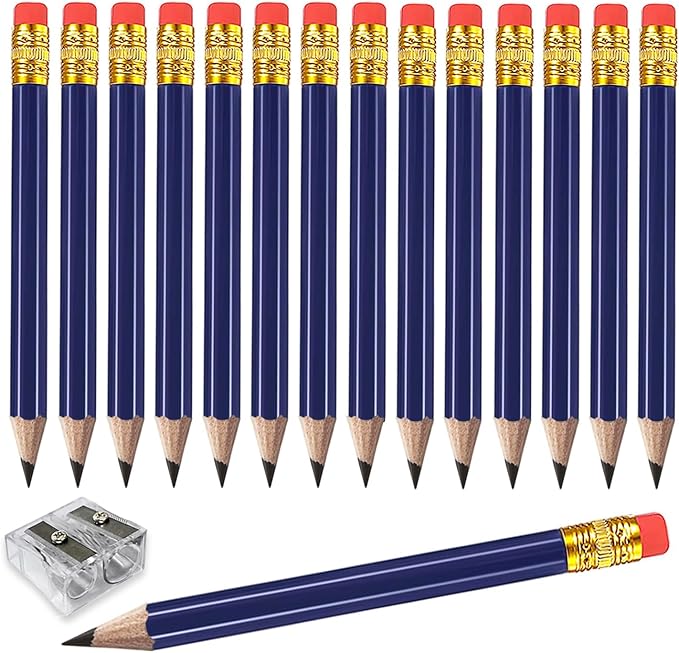 Adhere 25pcs Golf Pencils with eraser Hexagon Wooden Pencils Graphite 2B for Golf Event Scoring,Classroom,Wedding,Company Meetings,Pew, Pocket (Navy Blue)