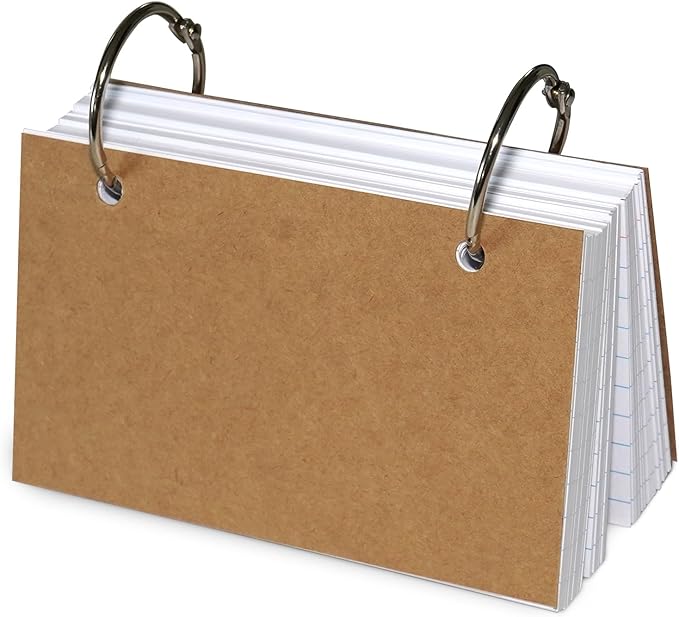 Olivo Index Card Binder Refills, White 3x5 Lined Index Cards with Ring, 2 Holes Punched, 100 Count