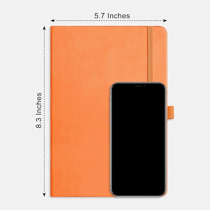 RETTACY Journaling Notebooks, A5 Lined Notebook Journal with 320 Numbered Pages, 5.7'' × 8.3'', Medium Size, Journal Notebook for Writing, Work, Leather Hardcover, 100 GSM Thick Paper (Orange)