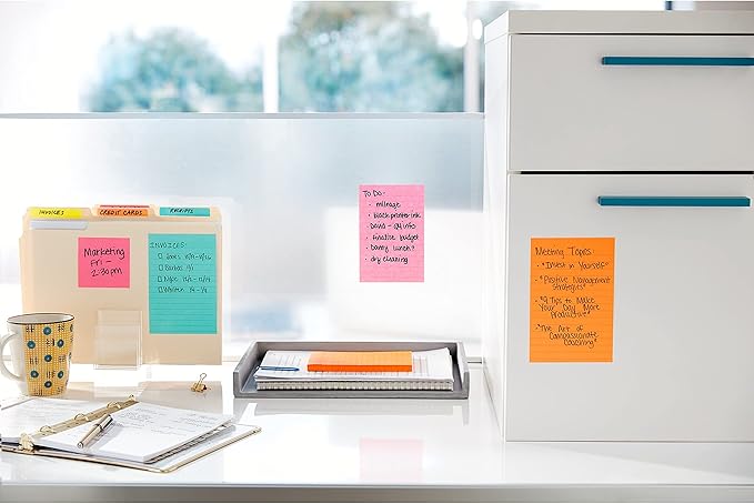 Post-it Super Sticky Lined Notes, 3 Sticky Note Pads, 4 x 6 in., School Supplies for Students, Ideal for Textbooks, Notebooks, Walls and Vertical Surfaces, Supernova Neons Collection