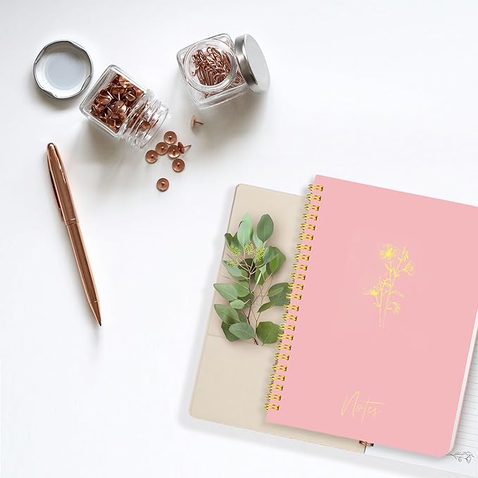 Spiral Notebook Journal For Women & Men College Ruled Notebook With Large Pockets And Lined Pages - Perfect to Stay Organized and Boost Productivity at Work or Note Taking (Pink)