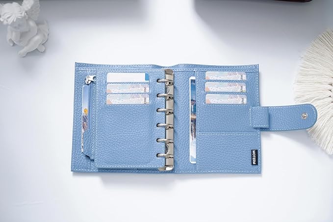 Moterm Pocket Regular Rings Planner - Genuine Leather Binder Organizer (Firm Pebbled-Sky Blue, 19mm Ring)